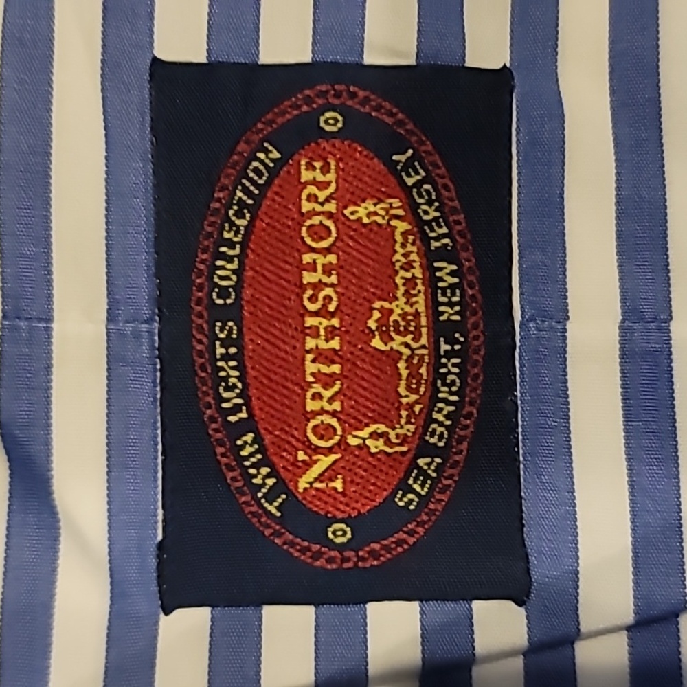 Northshore Striped Wide Collar French Cuff Dress Shirt Blue White 17 34 - Picture 7 of 13